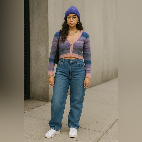 Sunday Best Aritzia Reese 90s Y2K Striped Fleece Cardigan Size Medium - Picture 1 of 14